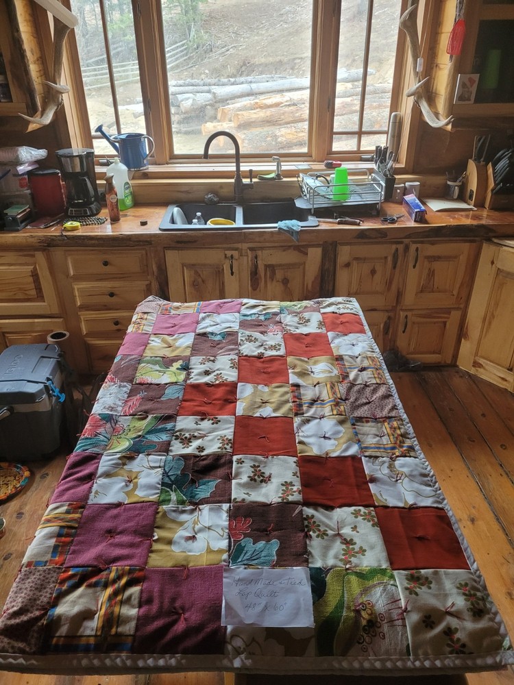 Handmade and Tied Lap Quilt 48"x60" assorted blocks