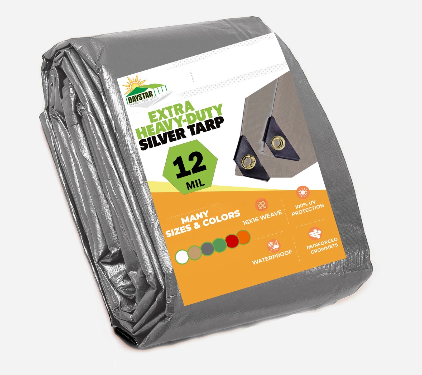 EXTRA Heavy Duty 12 mil Silver Tarp 3 Ply Coated Reinforced Canopy 6 oz 3 Layer