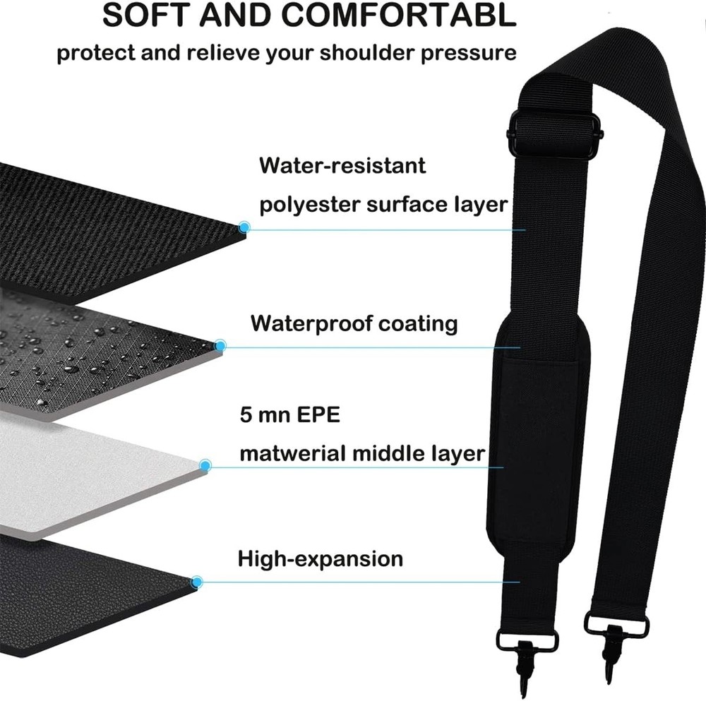 Universal Replacement Laptop Shoulder Strap, Durable 55" Adjustable Black