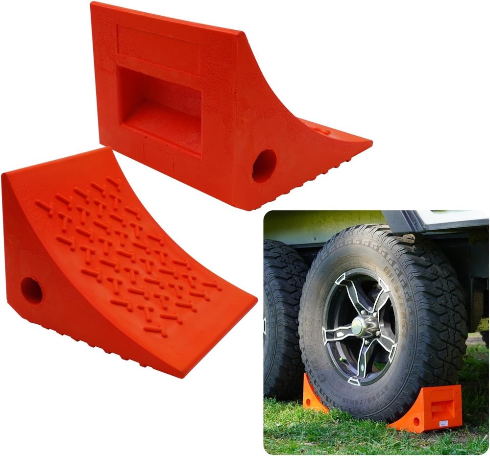 SECURITYMAN Heavy Duty Wheel Chocks (2 Pack) - Durable, 2 Pack, Orange