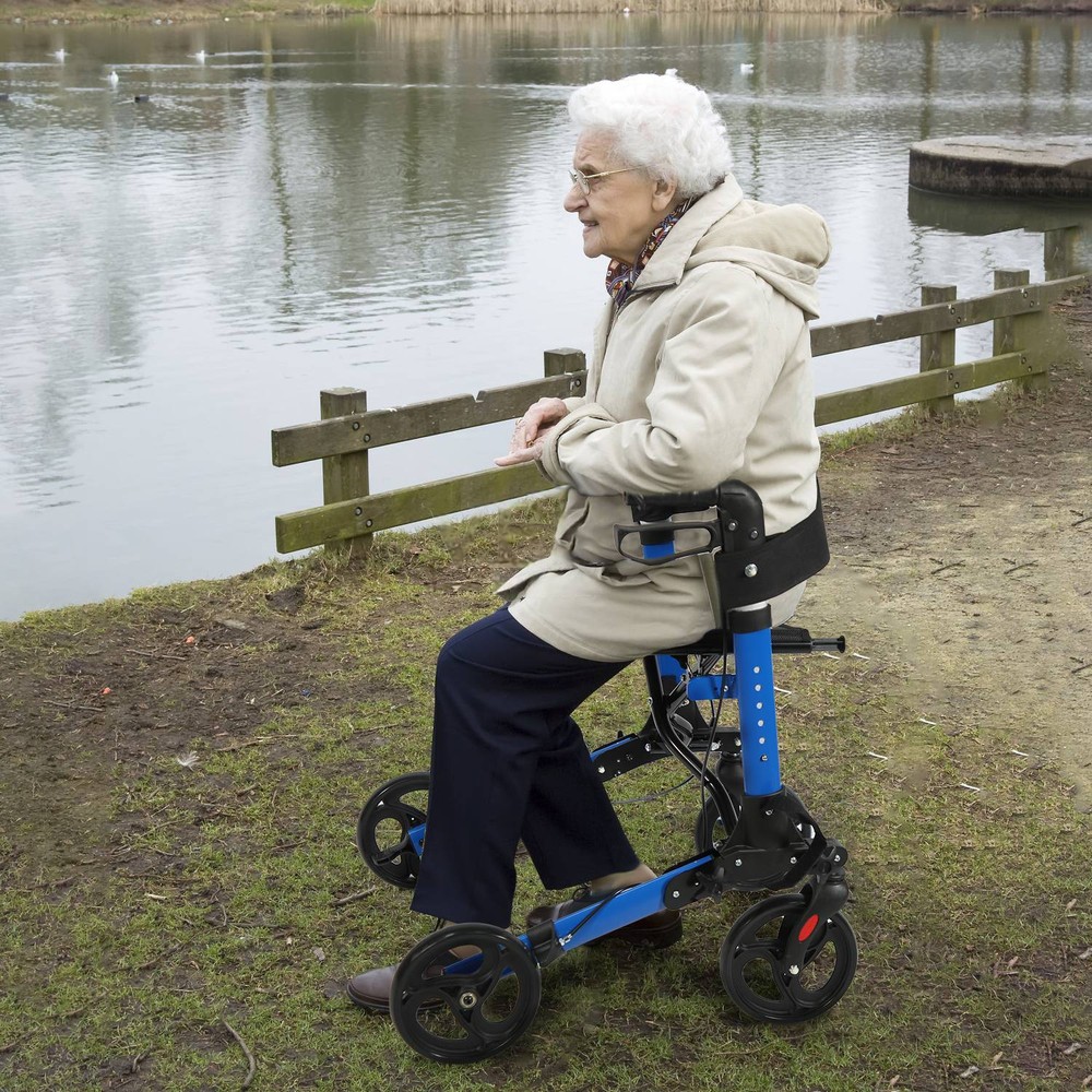 Aluminum Rollator Walker & Seat Backrest Rolling Walker Adjustable Height Walker