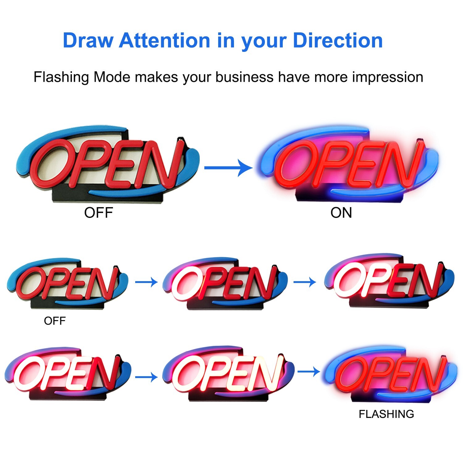 Super Bright SMT LED Open Sign with business hours (flexible minute adjustment)