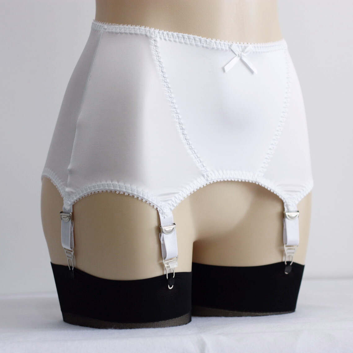 USA Sexy Glossy Lace Edge Vintage Suspender Garter Belt W/ 6 Straps Open Bottom