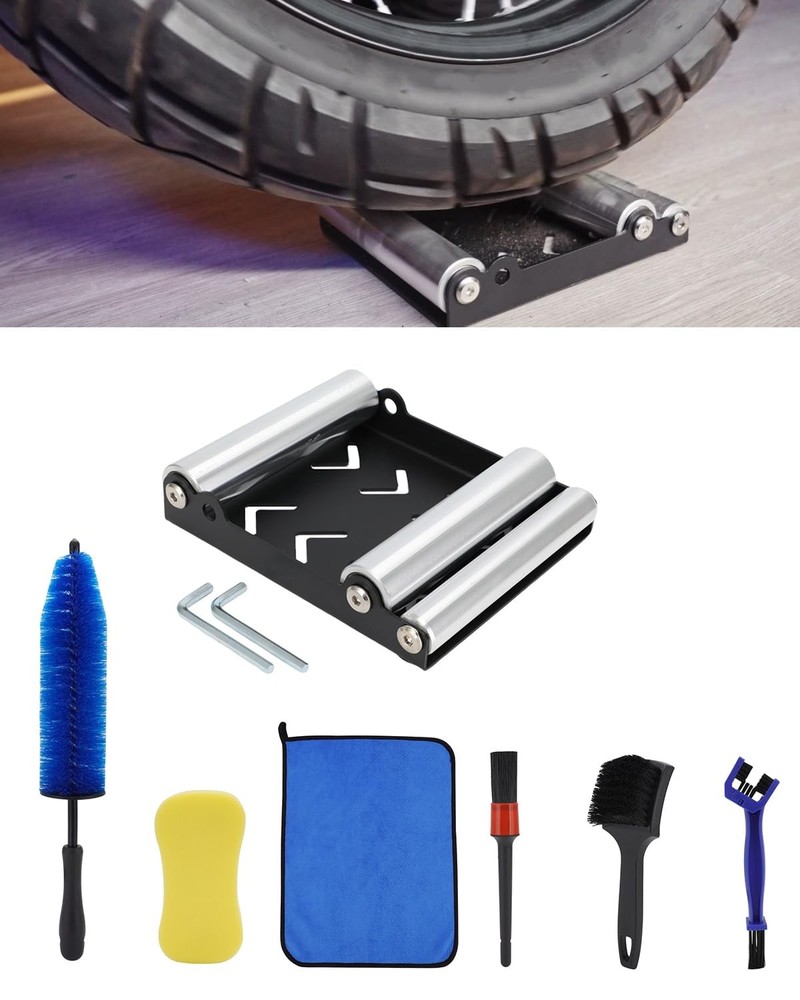 BAOUFF Motorcycle Wheel Cleaning Stand with Brush 9 Pcs