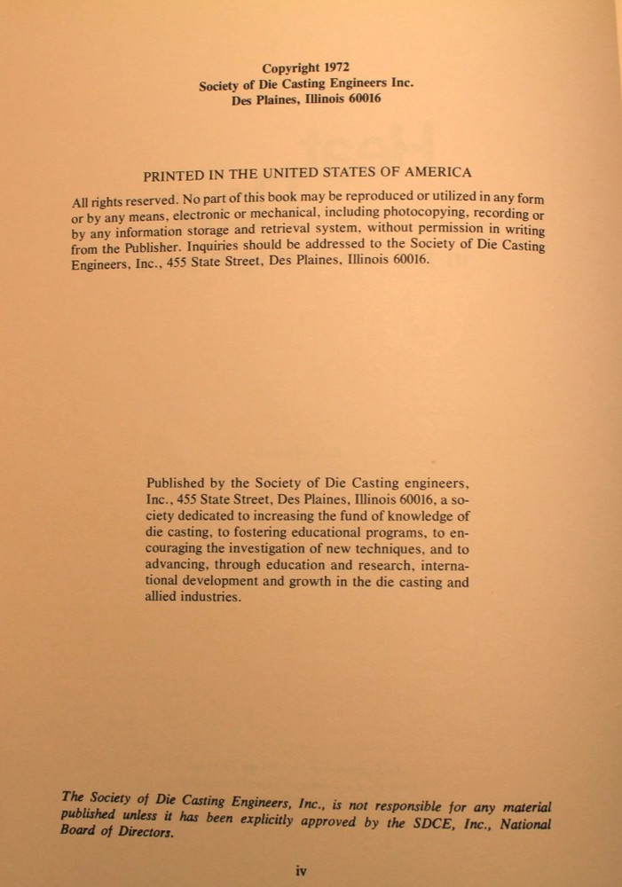 NADCA/ SOCE Heat Flow in the Die Casting Process E.A. Herman 1972