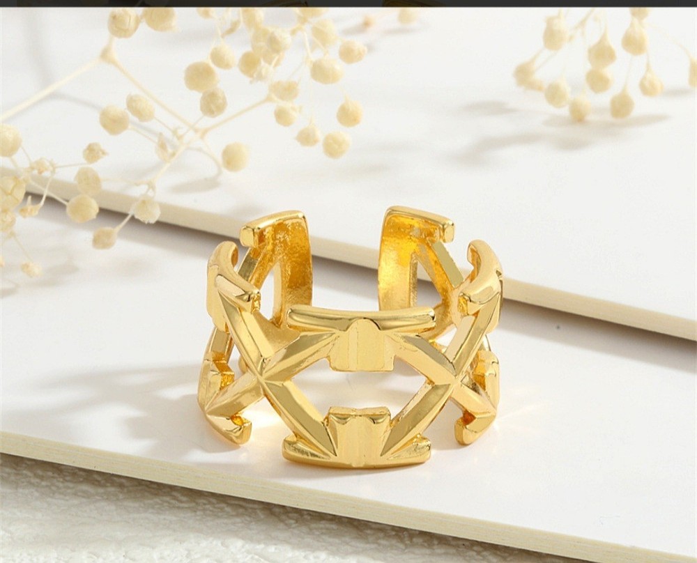 Off-White Gold Plated Arrow Logo Adjustable Ring