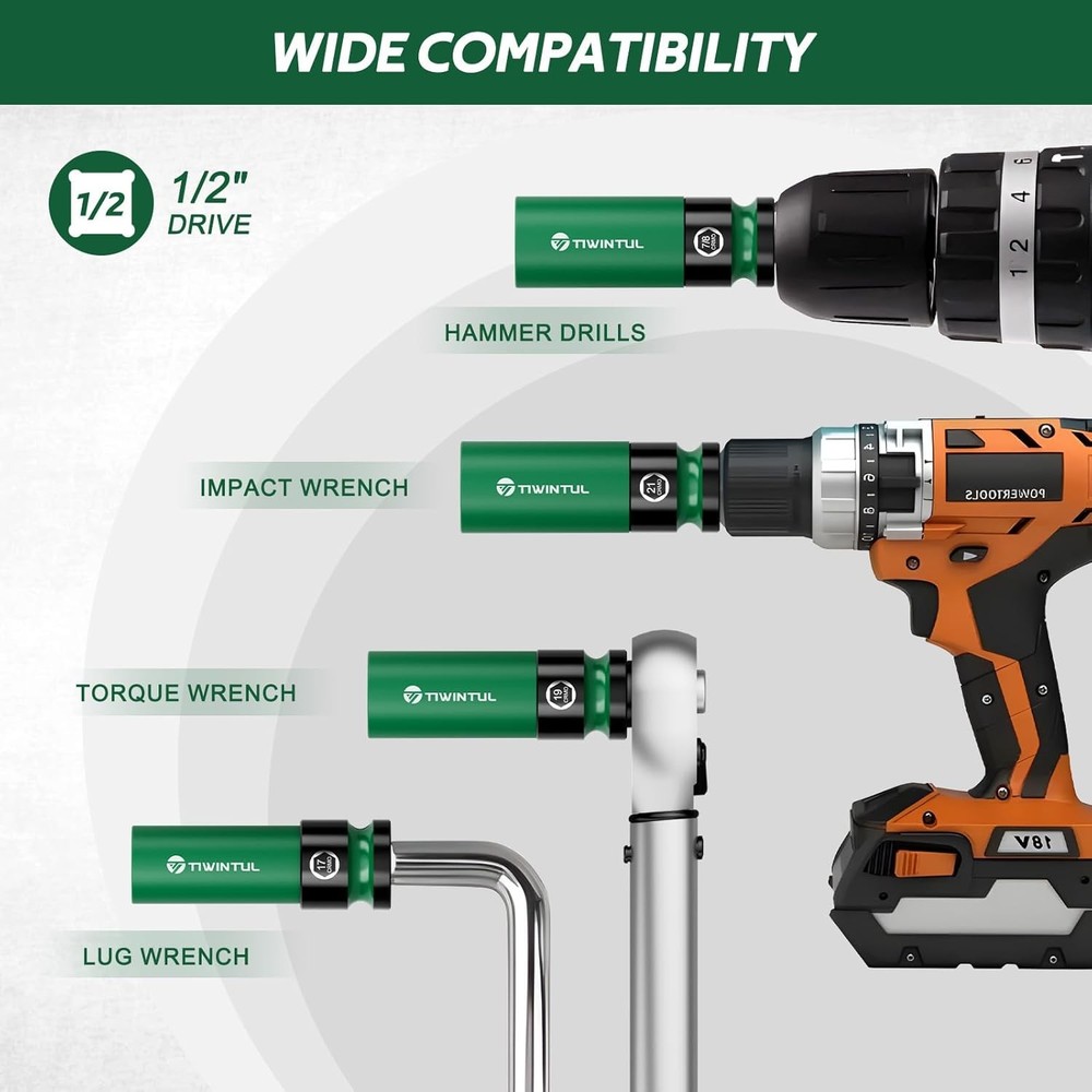 1/2" Wheel Protector Impact Socket Set, 5Pcs Non-Marring Lug Nut Socket Set, CR-