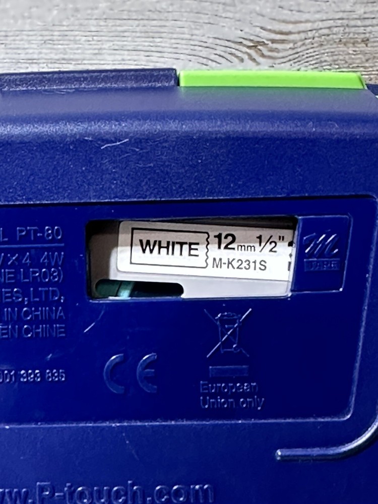 Brother P-Touch Model PT-80 Label Maker with White Tape - Tested & Working