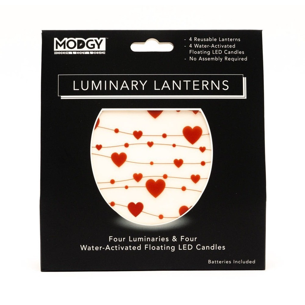 Luminary Lanterns 4 Pack Water Activated Floating LED Candles Heart Pattern