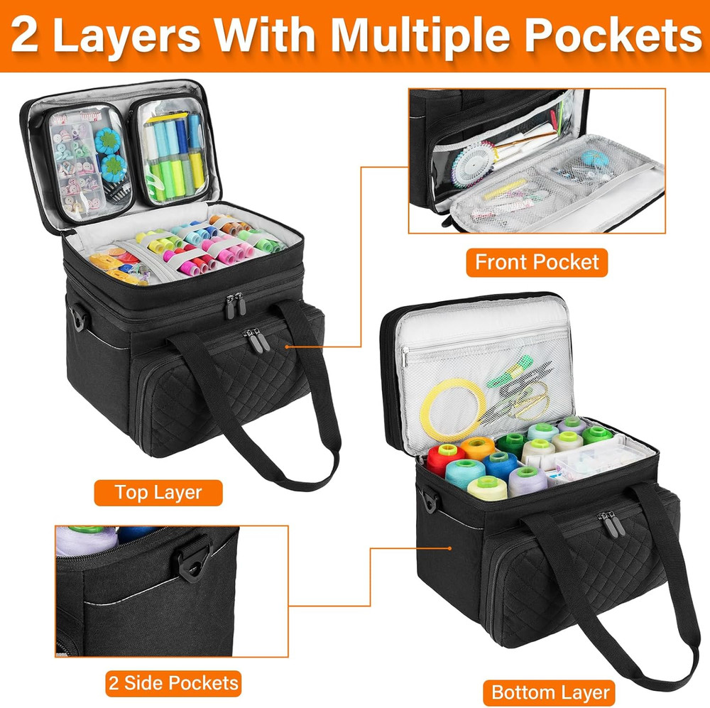 Sewing Accessories Organizer Case with Shoulder Strap,Double Layer Sewing Storag