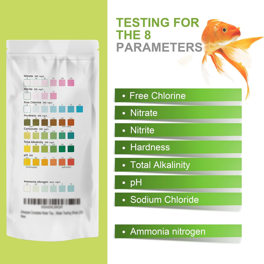 Aquarium Ammonia Test Strips 8-In-1 |25 Strips | Quick & Accurate Water Testing