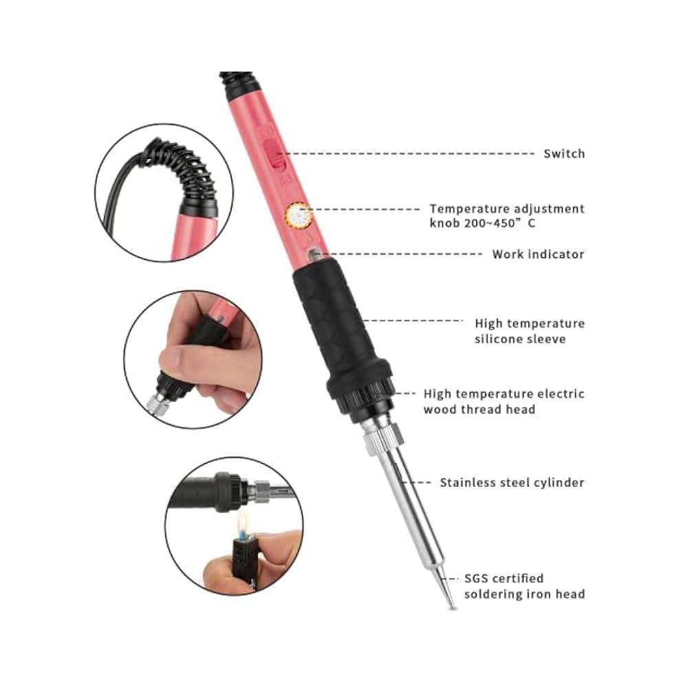 Efficient 60W Soldering Iron with 5pcs Tips, 10,in,1 Temp