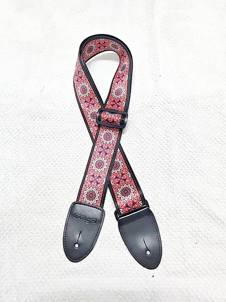 NOS Stagg Brand Adjustable Nylon 2" Adjustable Guitar Strap Pink Mandala Pattern