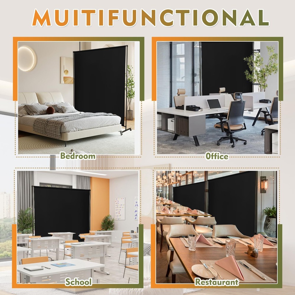 Room Divider Screen 72"x72" with Lockable Caster Wheels, Privacy Panel for Ho...