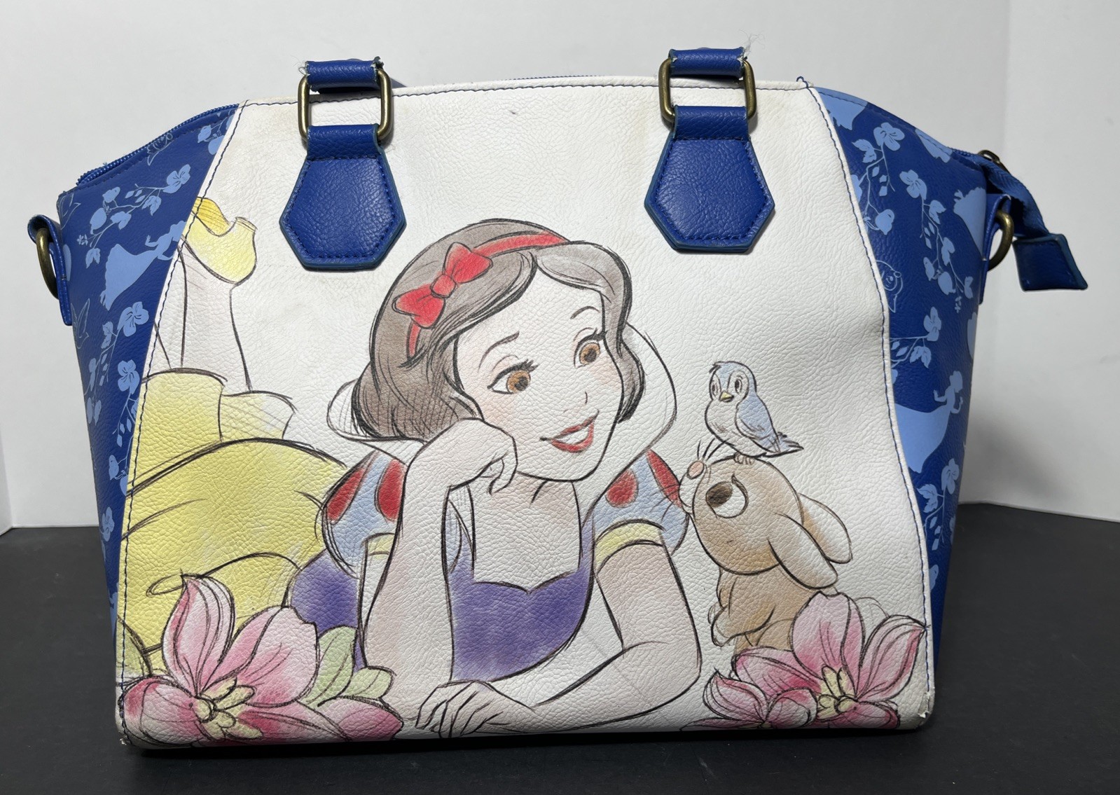 Disney LoungeFly Satchel Handbag Purse Snow White Blue & White 14x10"