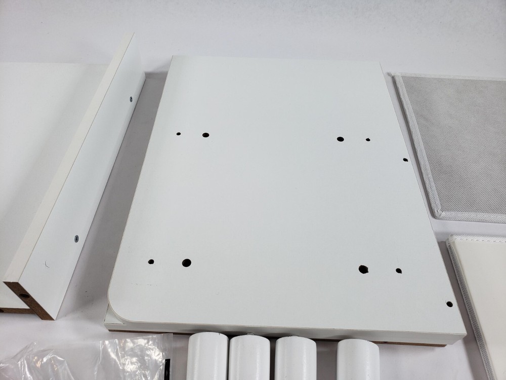 MISSING SOME HARDWARE - Narrow Nightstand with Open Shelf Fabric Drawer White