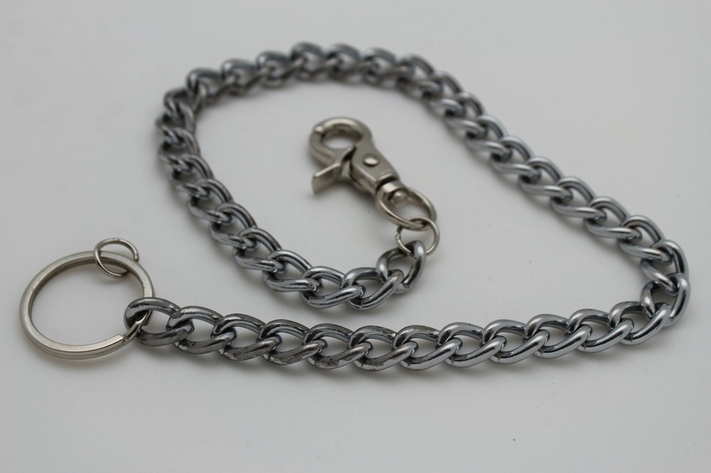 Men Silver Metal Short Wallet Chains Thick Link Simple Jeans Basic Biker Classy