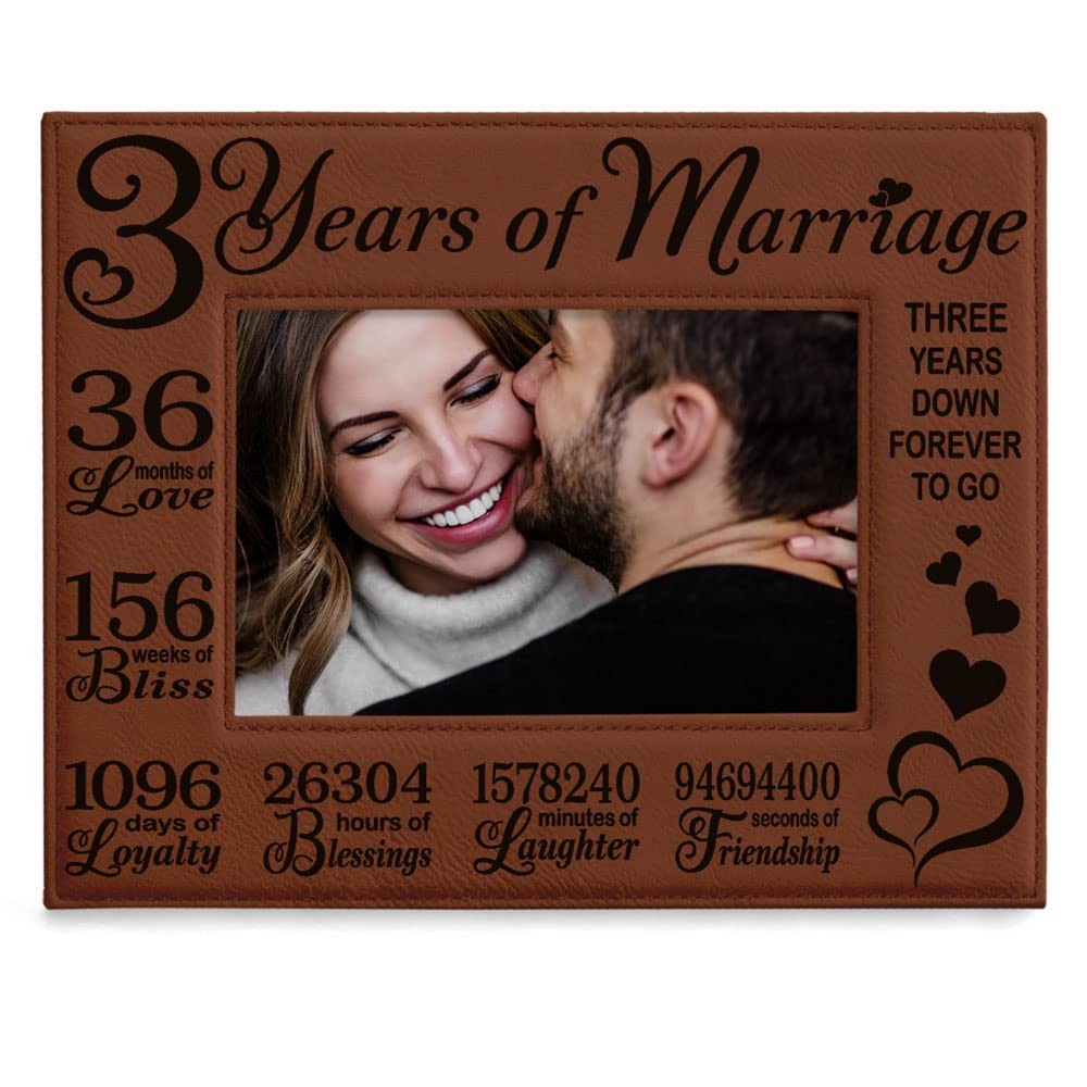 3rd Anniversary Engraved Rawhide Leather Picture Frame (5x7 Horizontal)