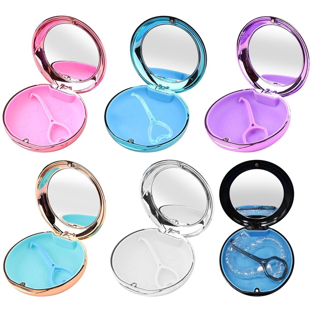Compact Retainer Case with Mirror Denture Storage Container Protection