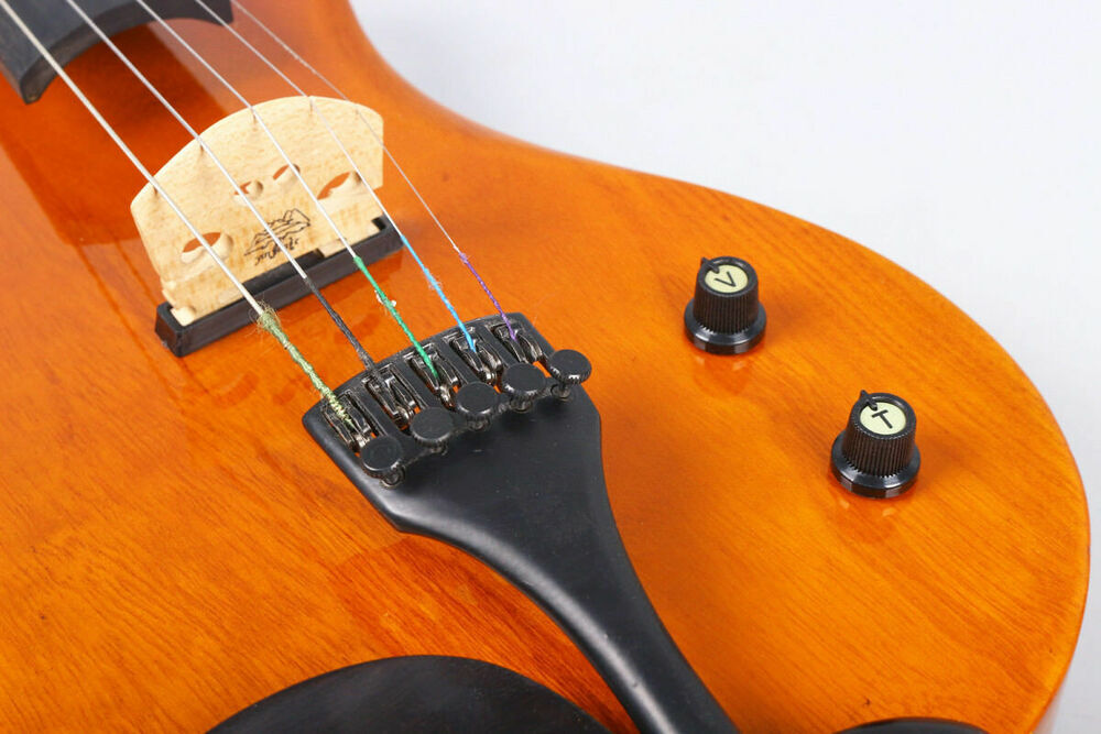 5 String Electric Violin Kit 4/4 Size Solid Wood Bird Head Yellow Paint