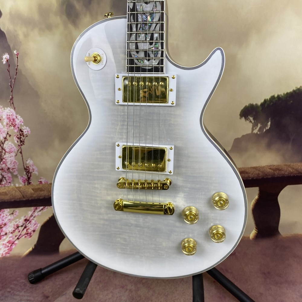 Custom 6 String Electric Guitar Gold Hardware Flame Maple Shell Abalone Inlay