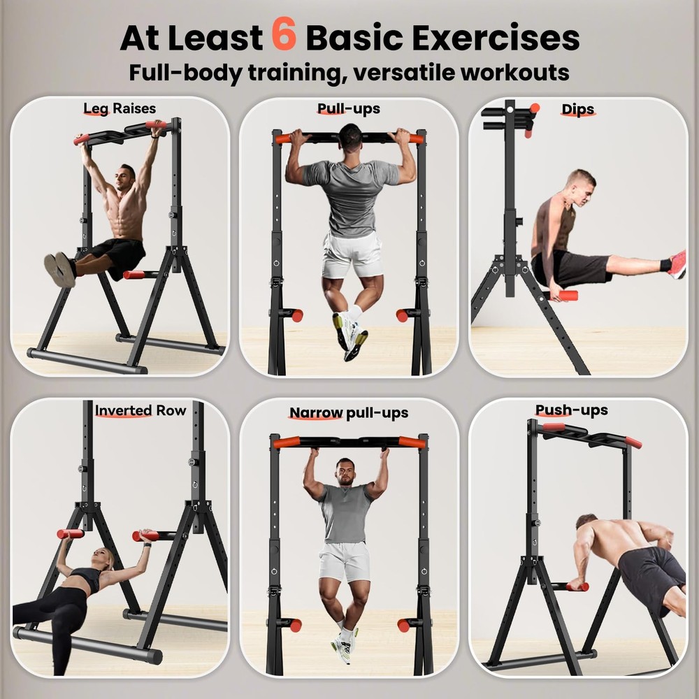 Foldable Power Tower Pull Up Bar Dip Station, Pull Up Bar Standing for Home G...
