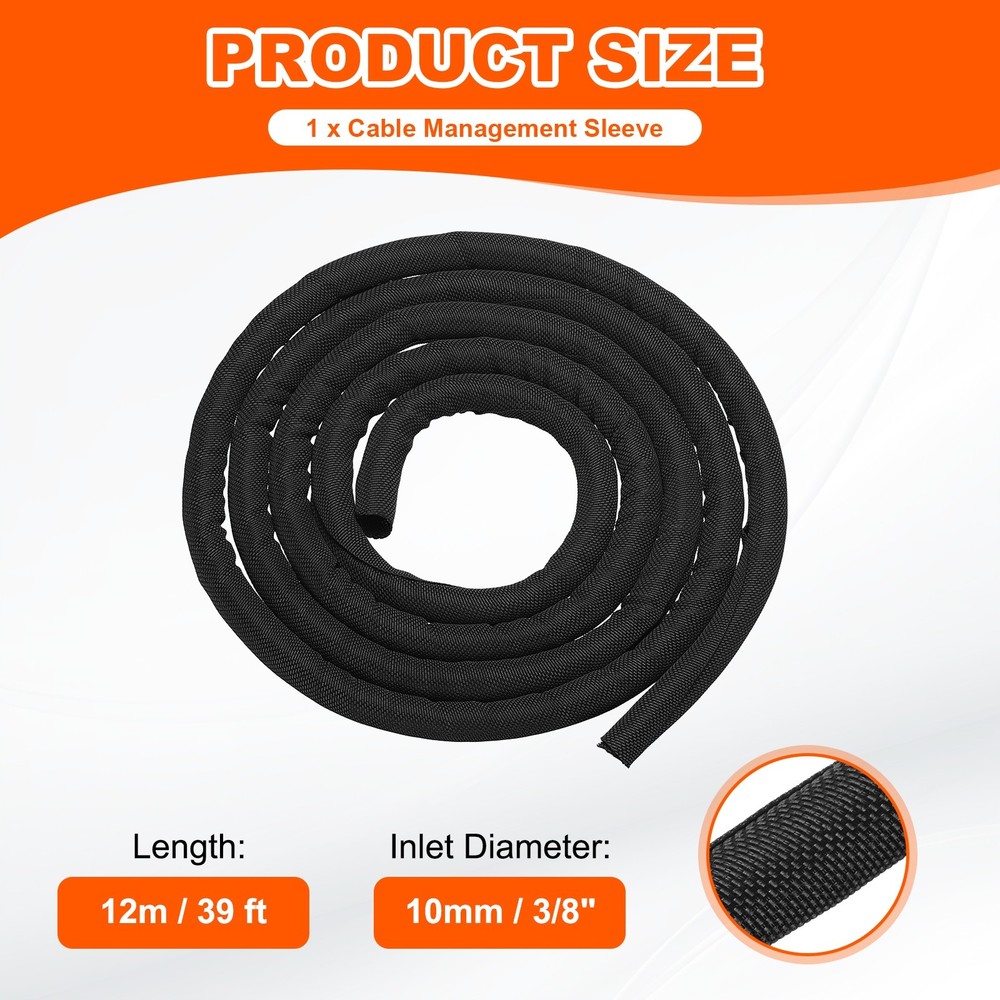 Wire Split Braided Cable Management Sleeve, Black (3/8" - 39 Feet)