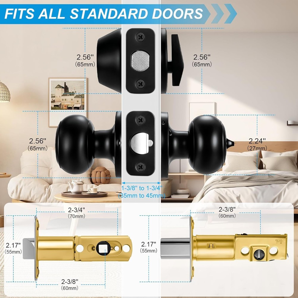 2 Pack Front Door Lock Set Matte Black,Exterior Black