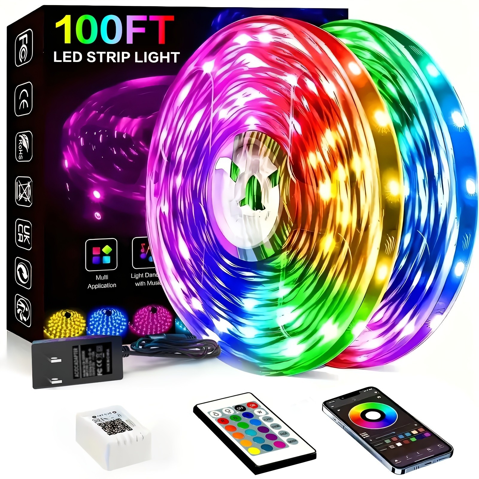 100Ft LED Strip Lights, Smart Light with App Remote Control, RGB LED Lights for