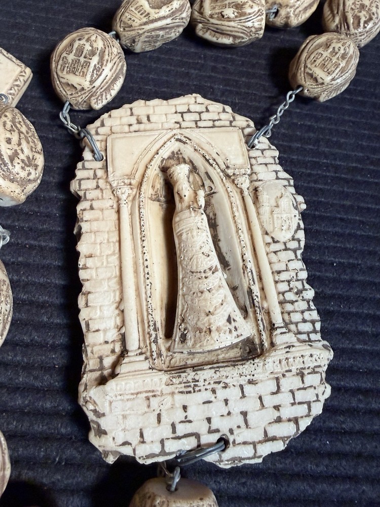 Vintage Large 60" Rosary Beads Wall Hanging Catholic Made In Italy Alabaster