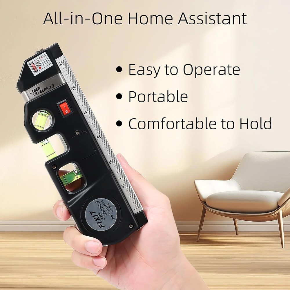 Multipurpose Laser Level Tool with 8ft Measuring Tape for Accurate Home Projects