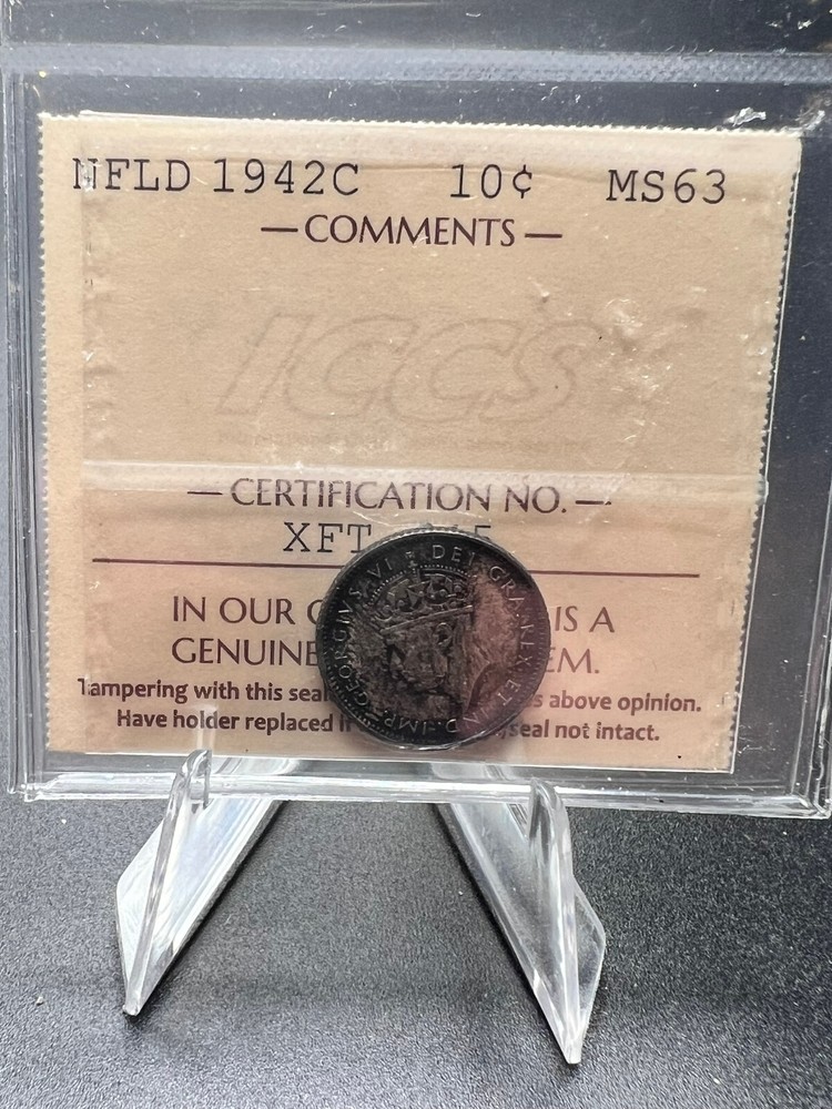 1942C Newfoundland 10cent MS63 Book Value $213-250