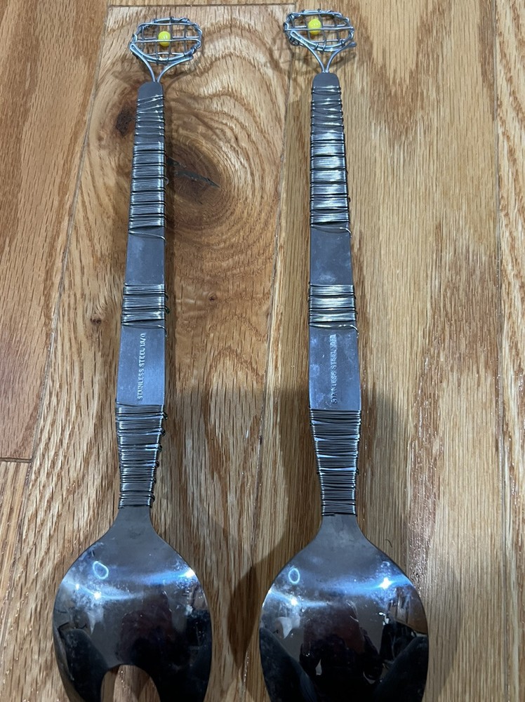 Beaded Salad Spoons Stainless Steel Set