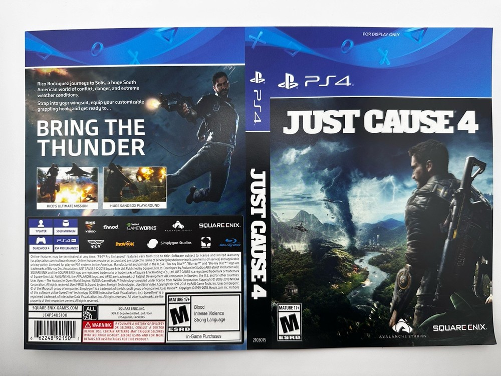 Just Cause 4  - Replacement PS4 Cover Only. NO GAME!!