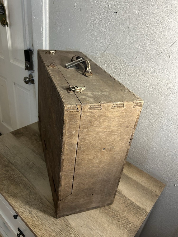 Antique Primitive Folding Wood Tool Work Box w 1 Drawers