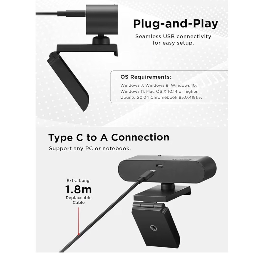 New Lenovo Performance FHD Webcam USB A
