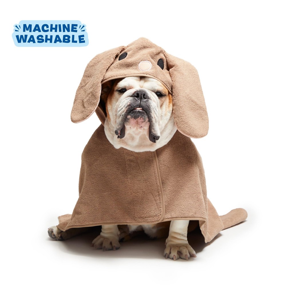 Barkbox Dog Bathrobe Fast Drying w/ Hook & Loop Closure & Wrap Tie - Medium Bunn