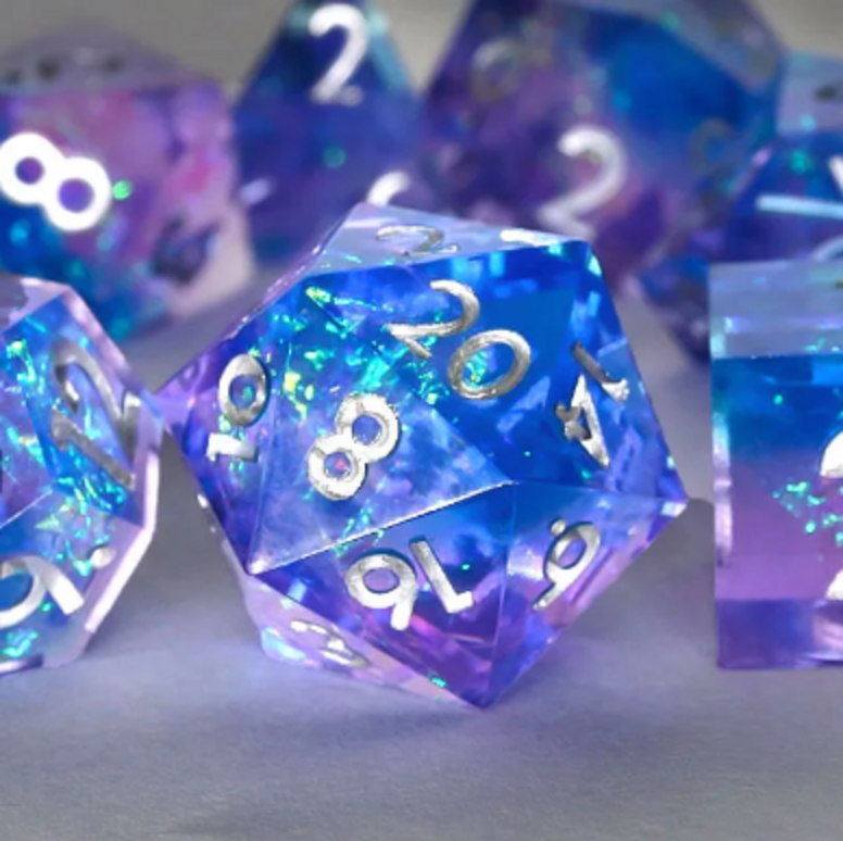 Lilac Cosmos Sharp Edged 7 Dice Set Poly RPG DnD Dungeons Dragons AD&D d20