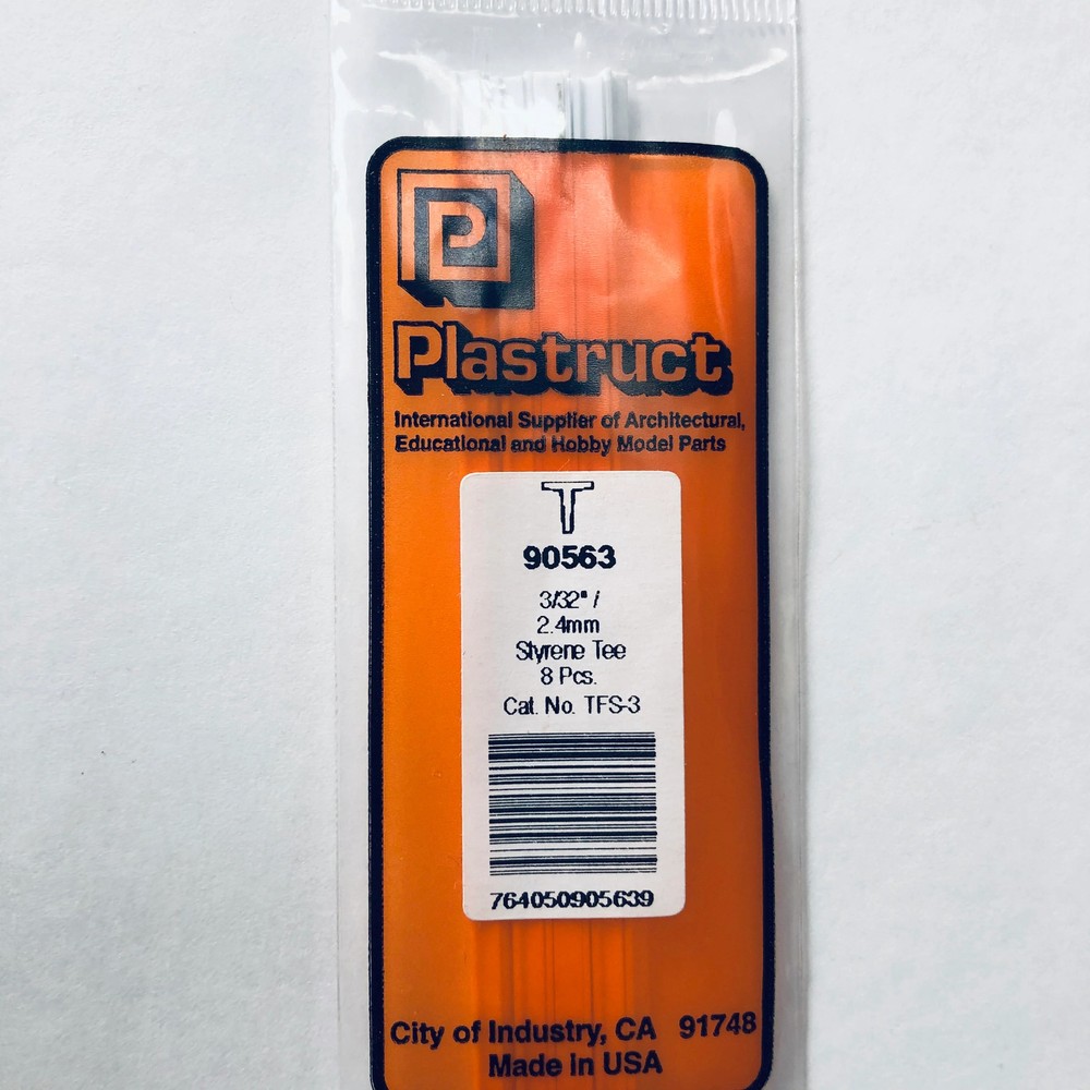 Plastruct 90563 Styrene Tee 3/32"x 15" (8)