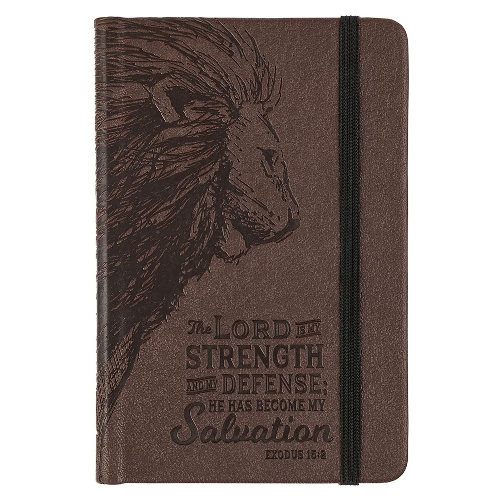 Small Scripture Notebook with Elastic Closure, Strength and Defense Lion, Brown