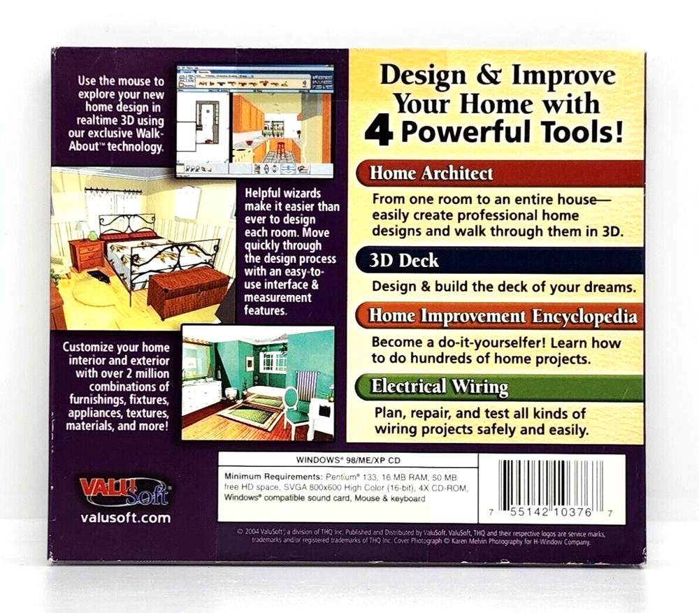 CUSTOM 3D HOME / 4 COMPLETE PRODUCTS PC CD-ROM SOFTWARE (2004) VALUSOFT