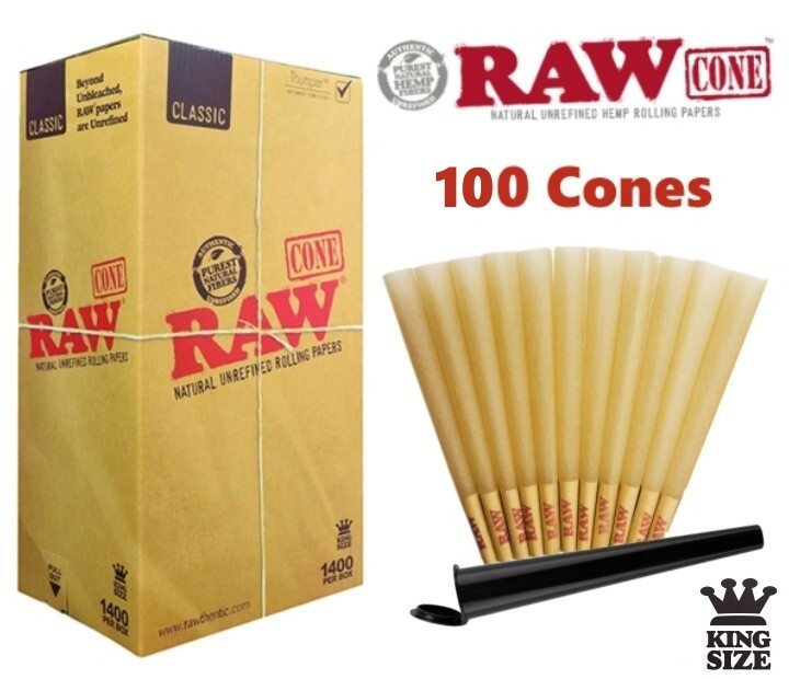 Authentic RAW Classic King Size Pre-Rolled Cones 100 Pack & Tube