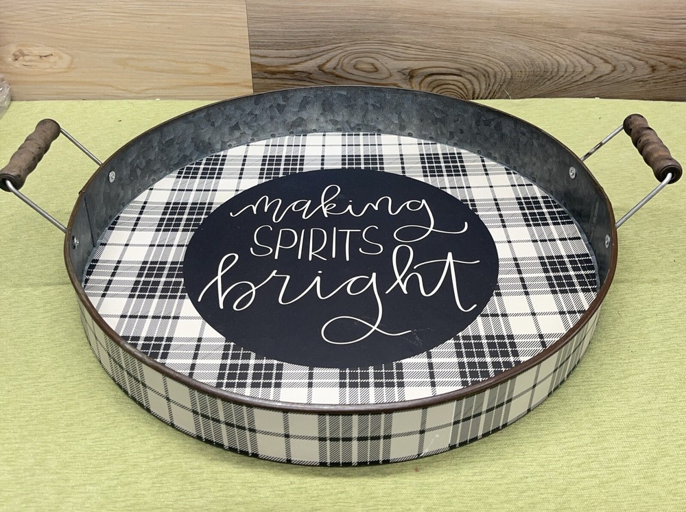 Christmas Decor Plaid “Making Spirits Bright” Rustic 15 1/2” Tray