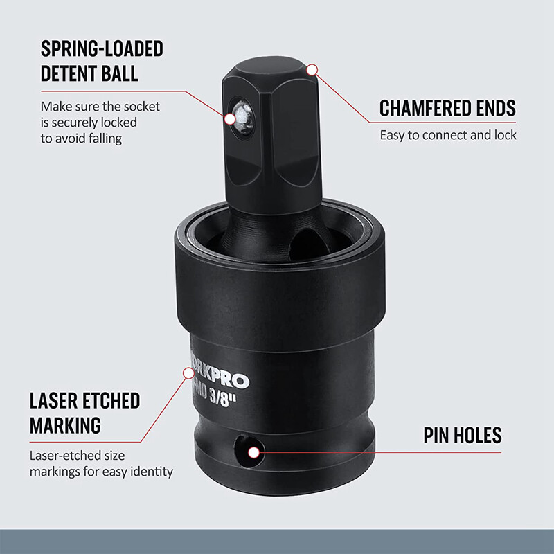 WORKPRO Impact Universal Joint Sets 3PCS 1/2" 3/8" 1/4" Dr Swivel Socket Adapter