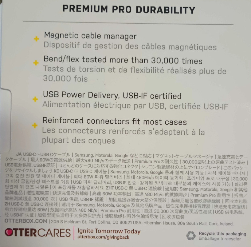 OtterBox Premium Pro USB C to USB C 2M/ 6 Ft Cable - Black