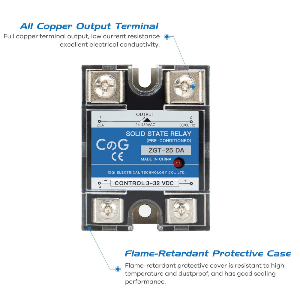 CG Solid State Relay SSR-25DA DC to AC Input 3-32VDC to Output 24-480VAC 25A Sin