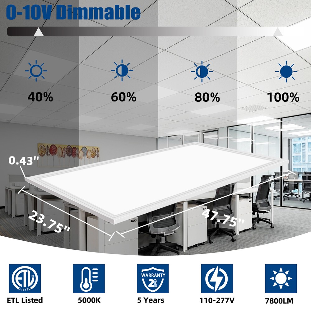 2X4FT LED Flat Panel Light 7800LM 4X75W 5000K Drop Ceiling Ceiling Office Lights