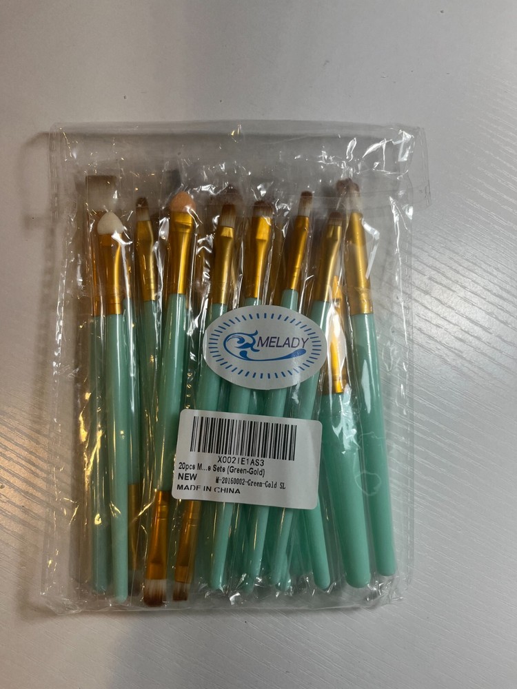 20pc Melady Multi-Function Cosmetic Makeup Brush Set, Green/Gold