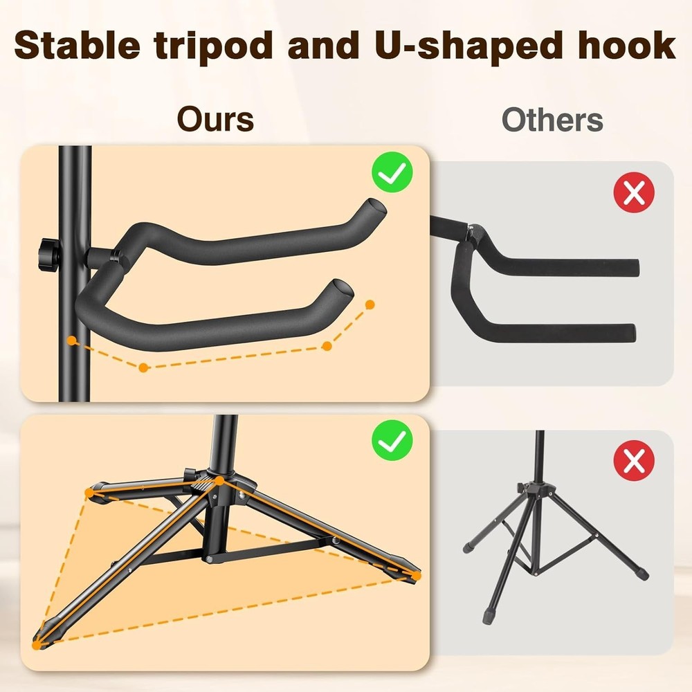 Guitar Stand, 2 Pack Height Adjustable Foldable Guitar Stand with Secure Supp...
