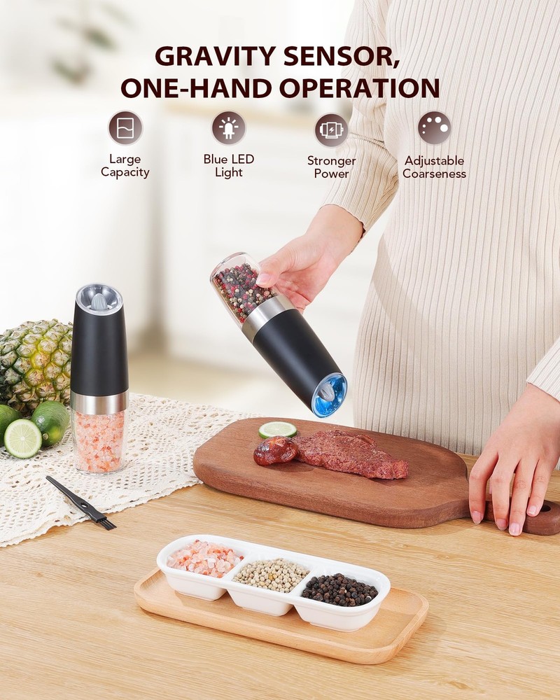 Gravity Electric Salt and Pepper Grinder Set Automatic Shakers Mill Grinder